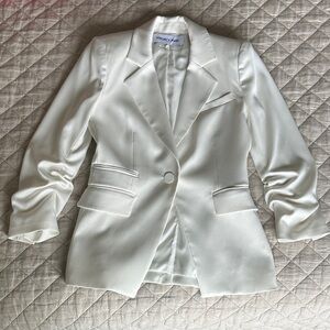 Veronica Beard Ivory Satin Single-Button Blazer